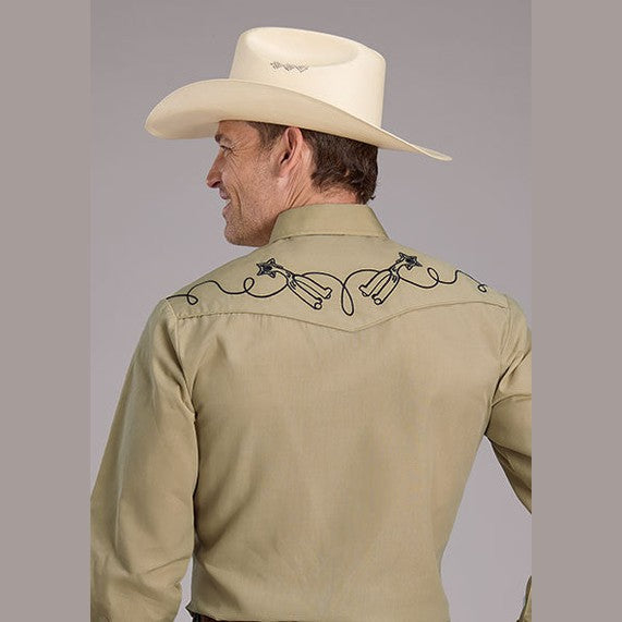 ROPER MENS EMBROIDERY YOKE WESTERN SHIRT - TAN