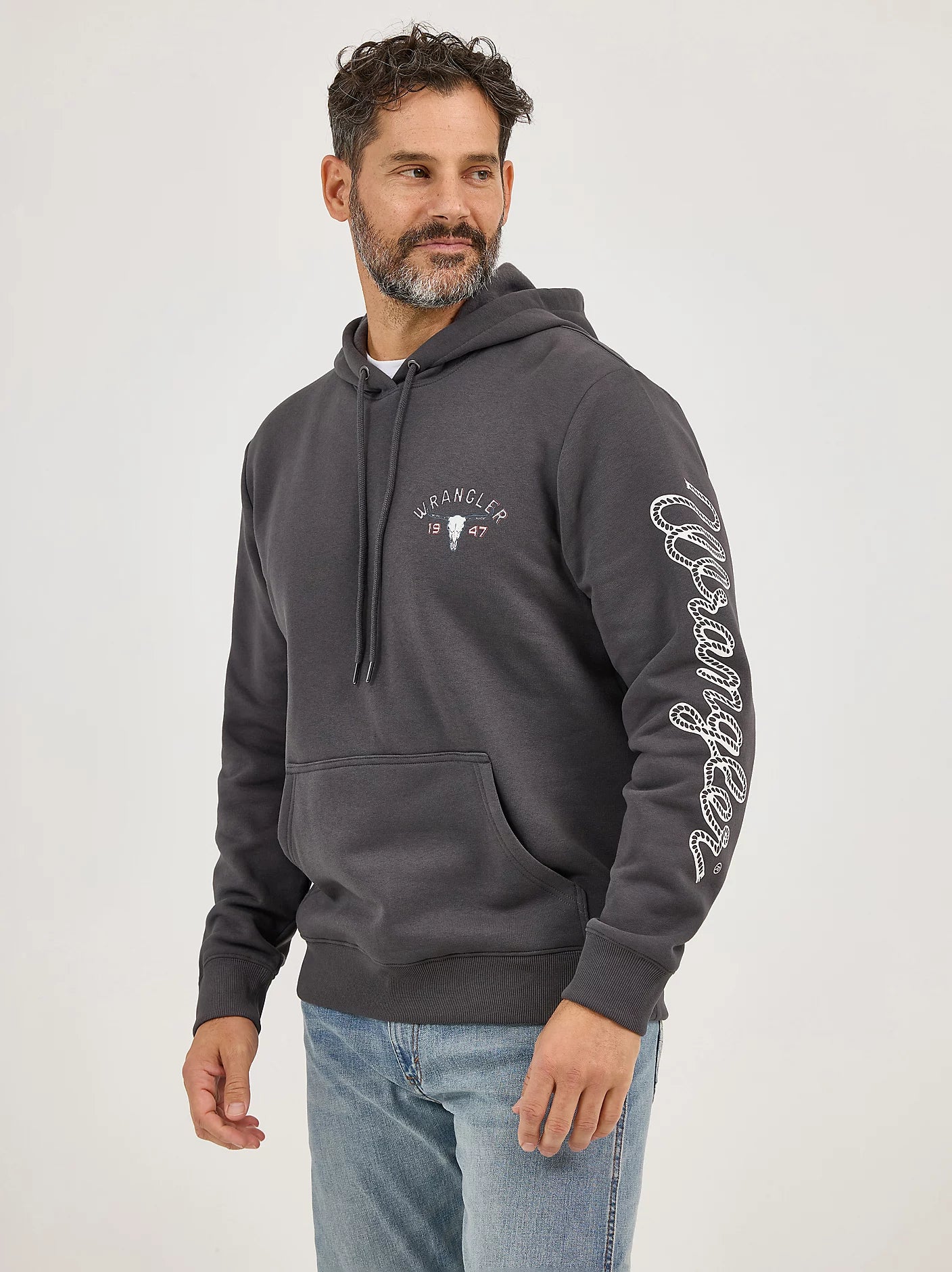 WRANGLER MENS LONG LIVE COWBOYS HOODIE - WORN GREY