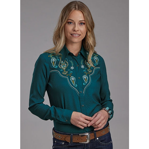 ROPER WOMENS RAYON CHALLIS SHIRT- TEAL