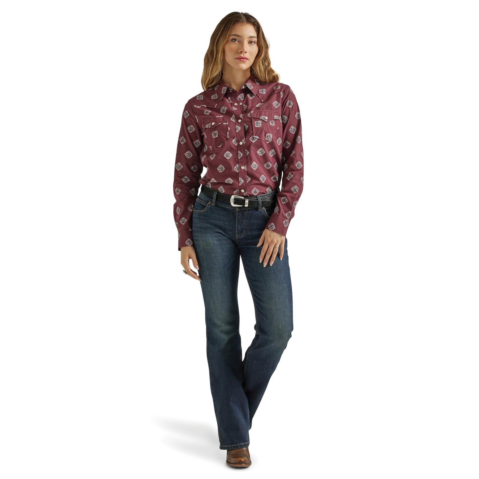 WRANGLER WOMENS ESSENTIAL SNAP SHIRT - PURPLE