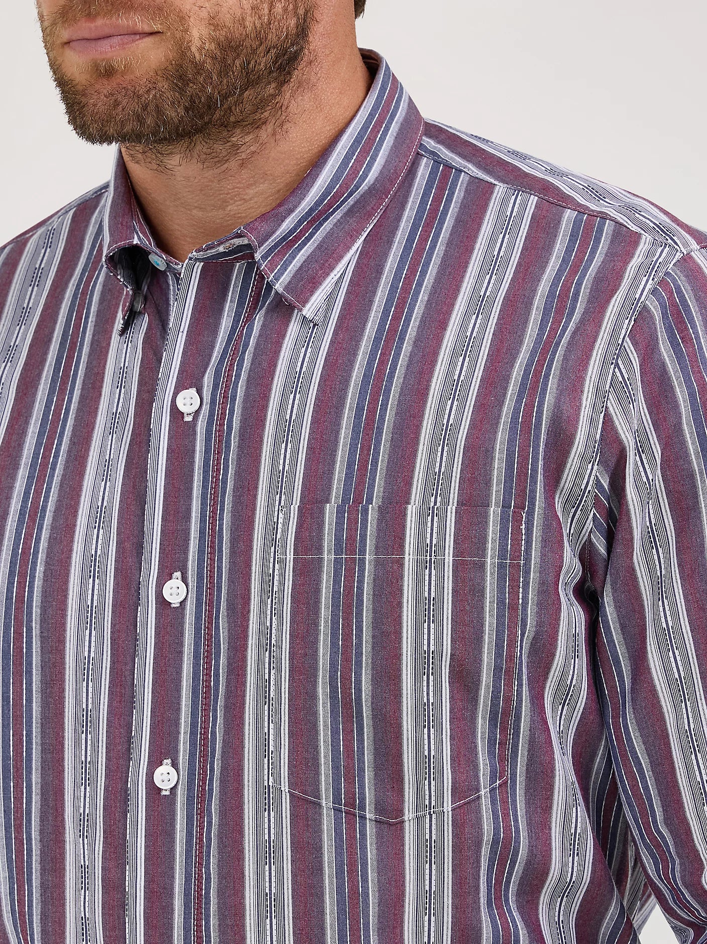WRANGLER MENS CODY JOHNSON BUTTON DOWN SHIRT - MAUVE STRIPES