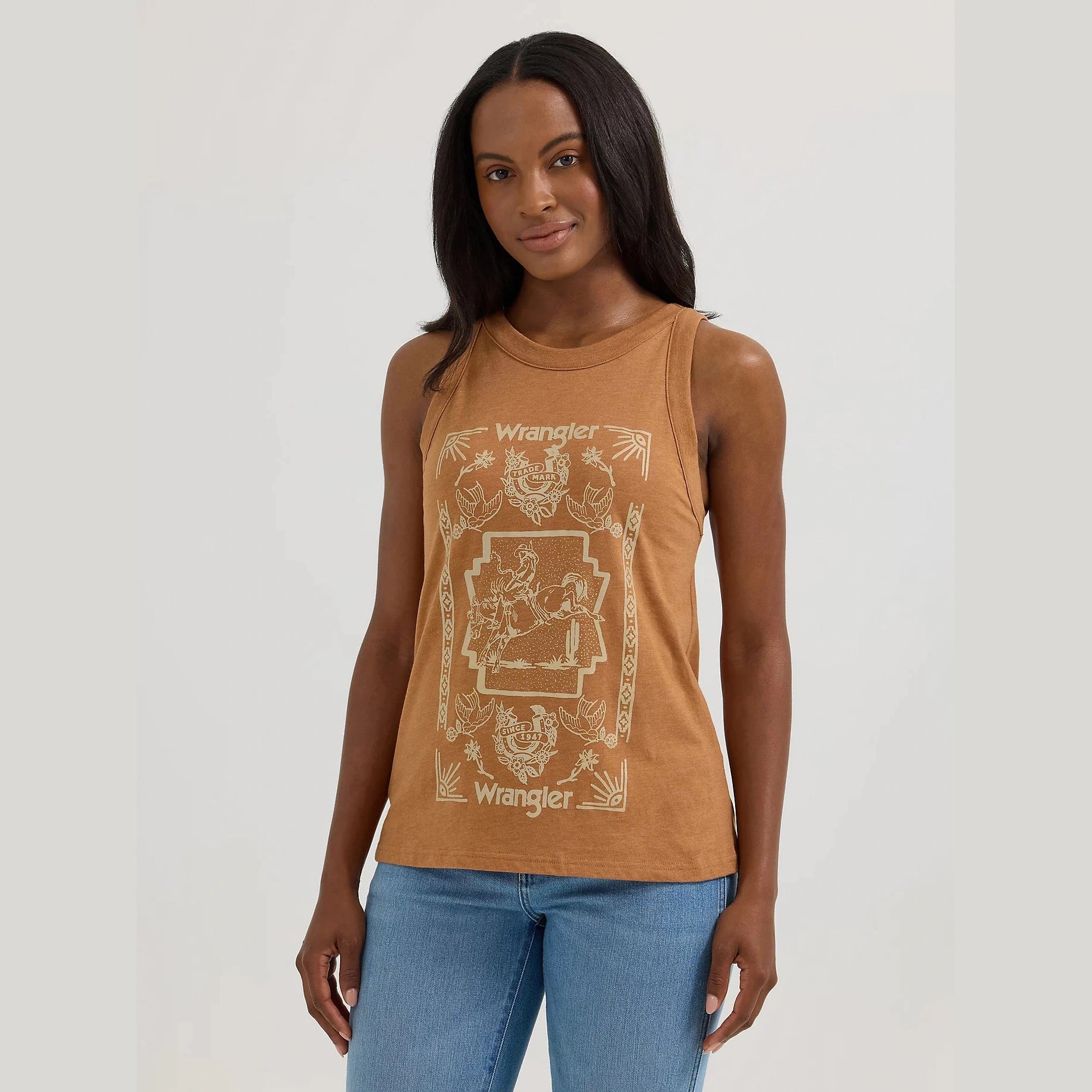 WRANGLER WOMENS WESTERN GRAPHIC GODDESS TANK - ARGAN OIL