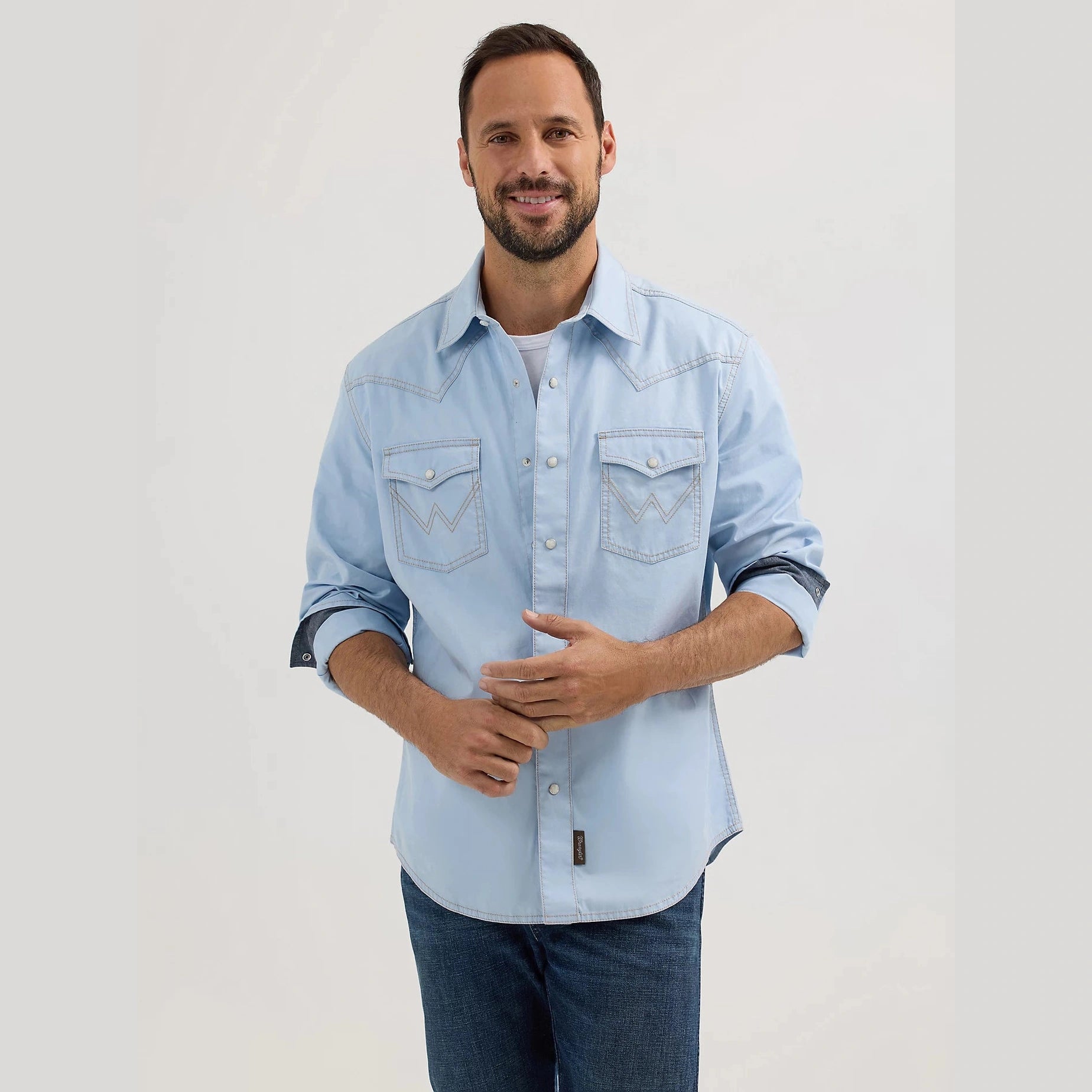 WRANGLER MENS RETRO PREMIUM SNAP SHIRT - ICE BLUE