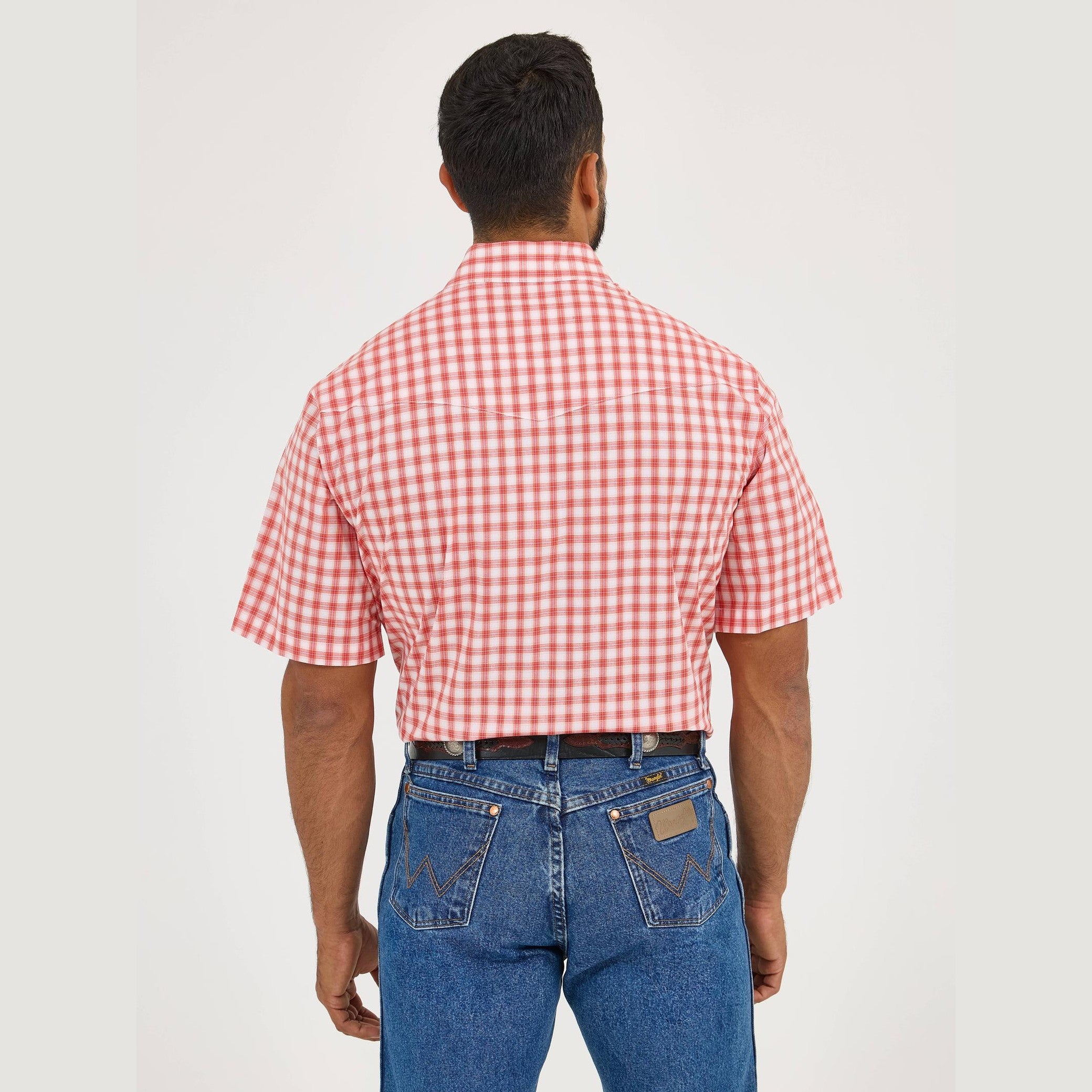 WRANGLER MENS WRINKLE RESISTANT SHORT SLEEVE SHIRT - RED/ORANGE