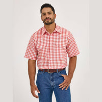 WRANGLER MENS WRINKLE RESISTANT SHORT SLEEVE SHIRT - RED/ORANGE