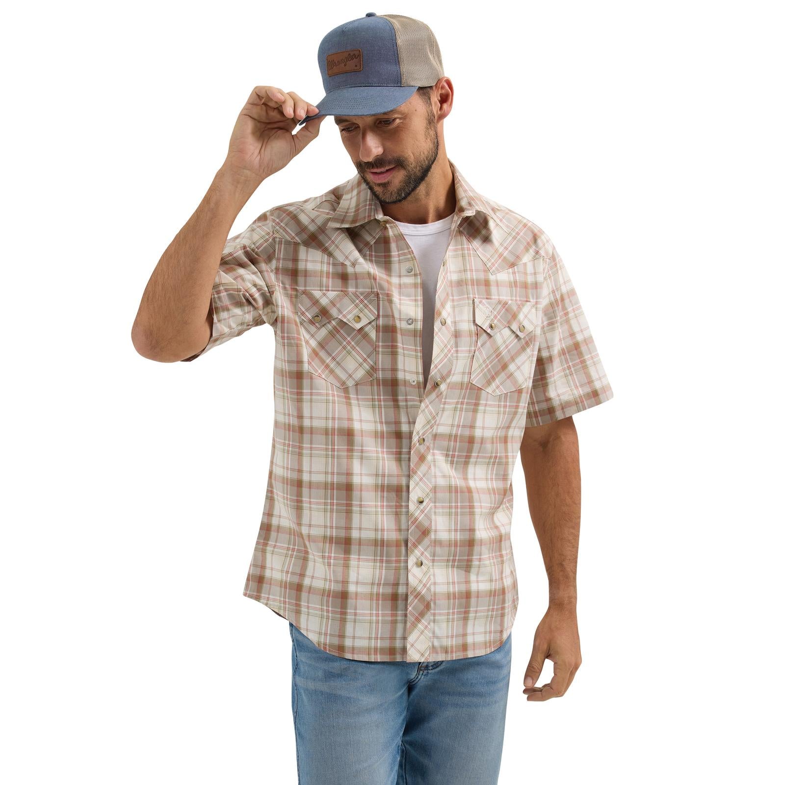 WRANGLER MENS RETRO SHORT SLEEVE SHIRT - MODERN FIT - KHAKI