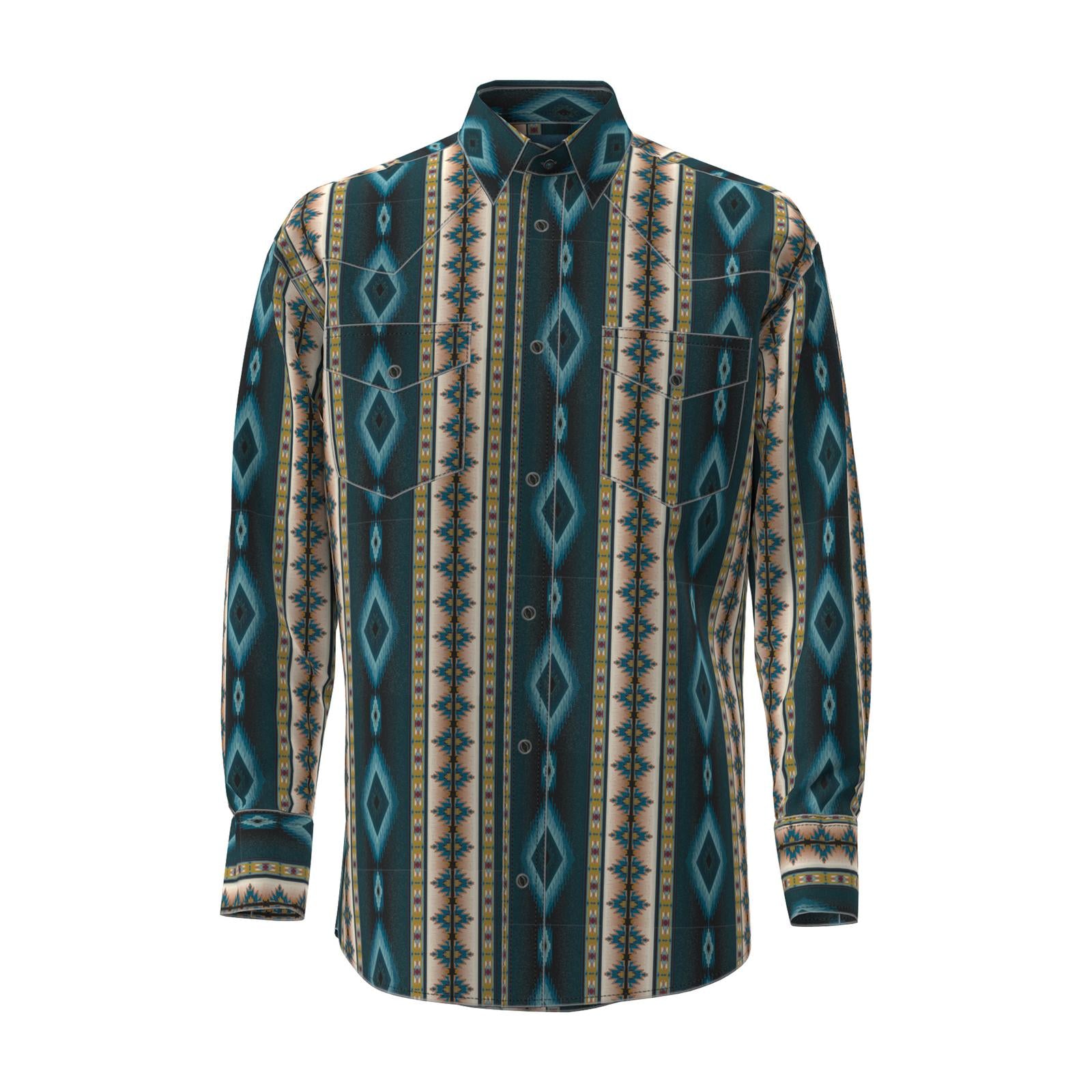 WRANGLER MENS CHECOTAH LONG SLEEVE SHIRT - TEAL MULTI