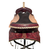 CLEARANCE - WESTERN FLORAL TOOLED TRAIL/Barrel SADDLE - DARK BROWN/LIGHT FENDER & JOCKEY