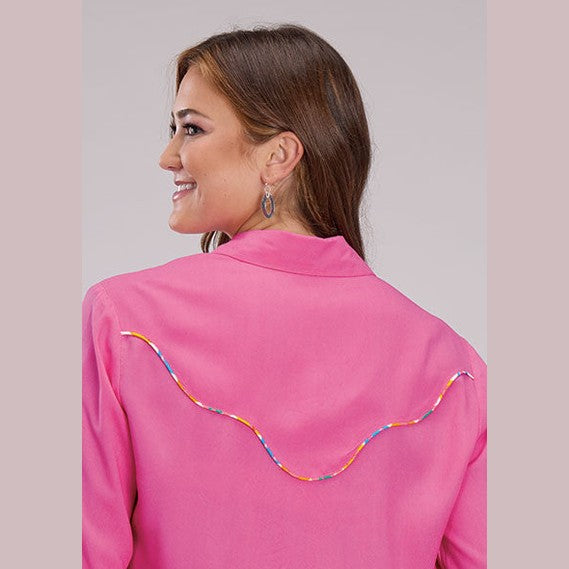 ROPER WOMENS SOLID PINK RAYON WESTERN BLOUSE