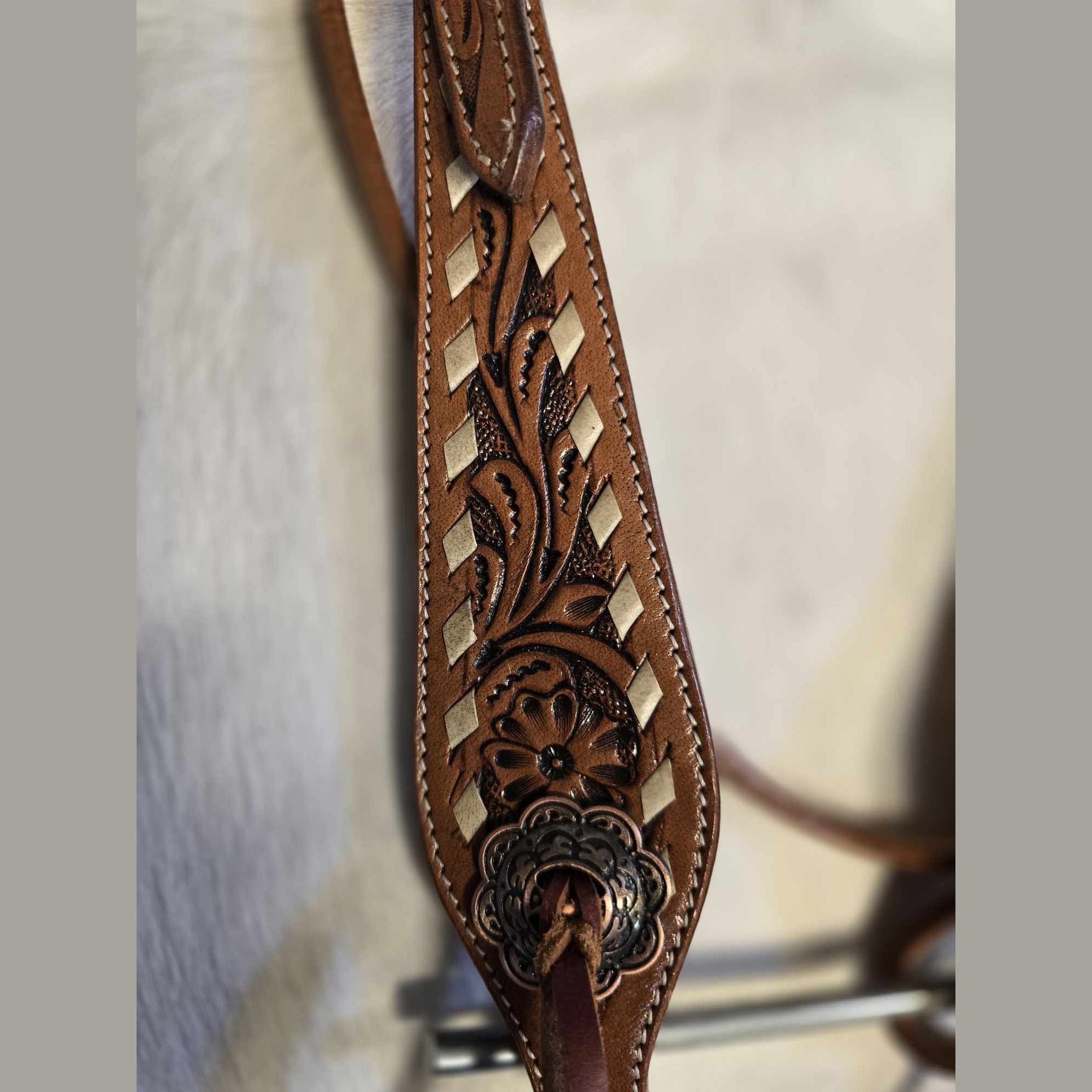 FLORAL RAWHIDE GLADIATOR STYLE HEADSTALL & BREASTCOLLAR SET
