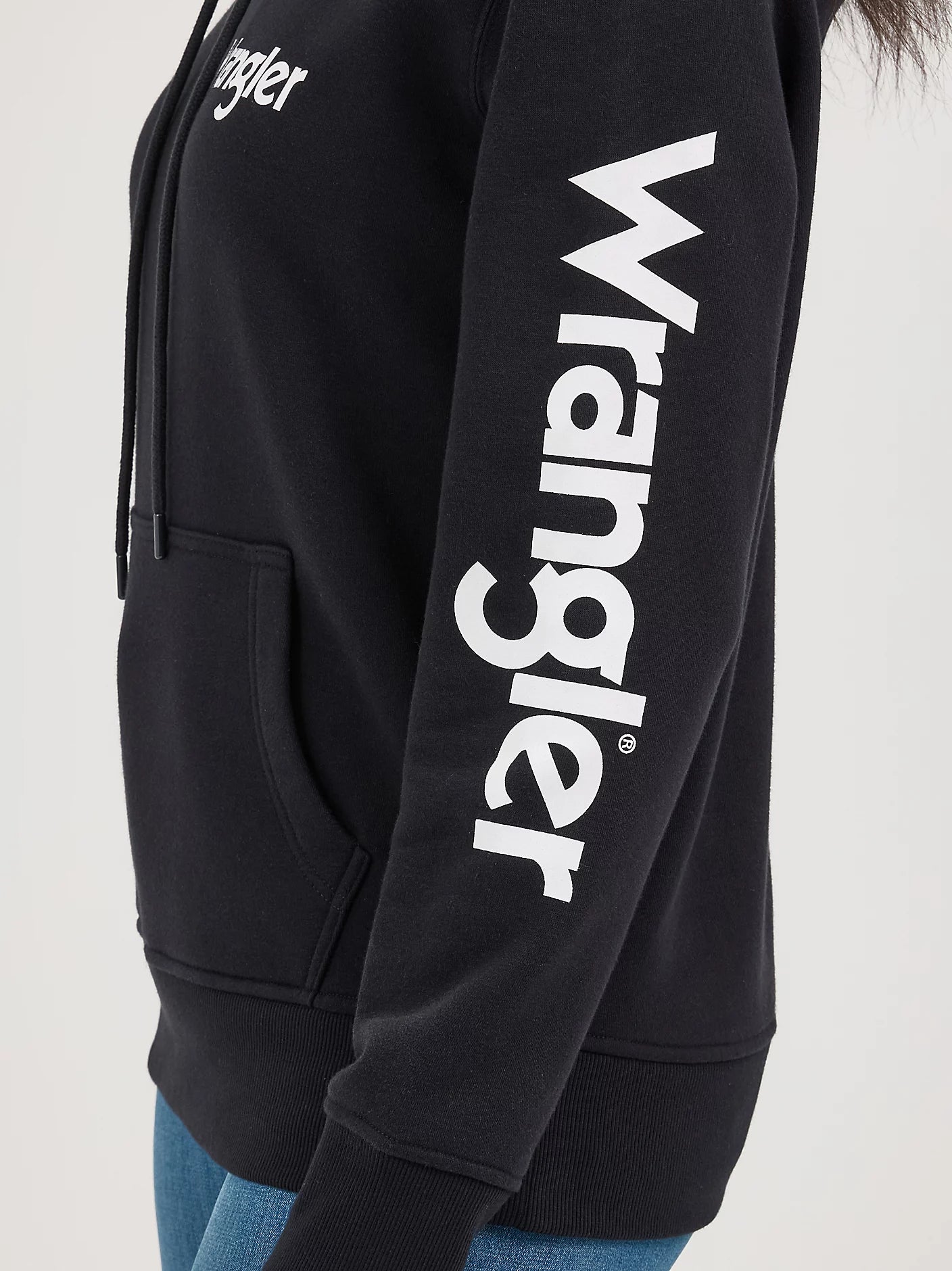 WRANGLER WOMENS RETRO LOGO ARM HOODIE - BLACK