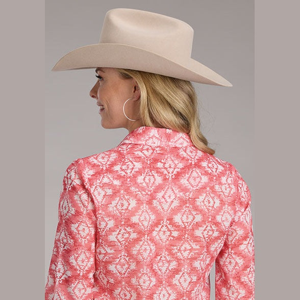 ROPER WOMENS IKAT AZTEC POLYESTER BLOUSE - PINK