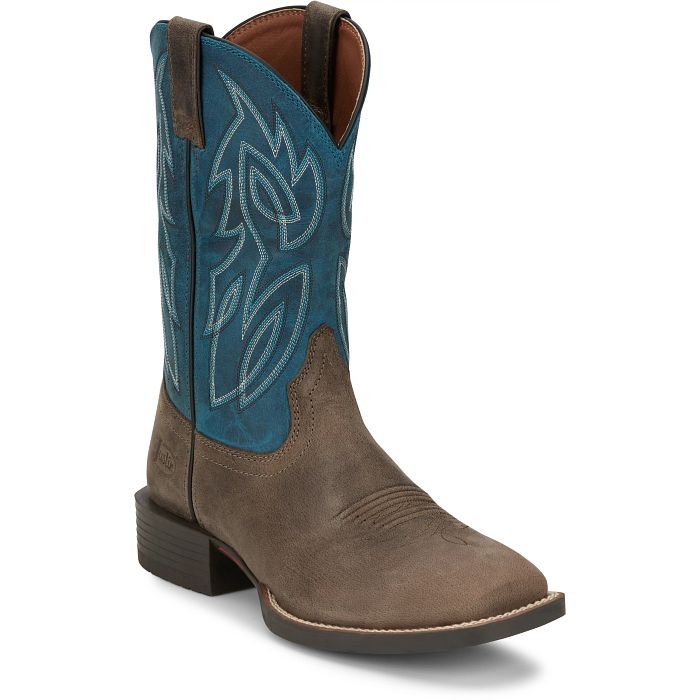 JUSTIN MENS CANTER SHADOW GREY WATER BUFFALO WESTERN BOOT