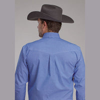 ROPER MENS AMARILLO STRETCH MINI CHECK SHIRT - BLUE