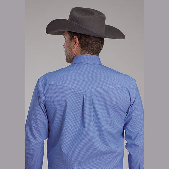 ROPER MENS AMARILLO STRETCH MINI CHECK SHIRT - BLUE
