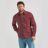 WRANGLER MENS RETRO PREMIUM WESTERN SNAP SHIRT - RED WAVES