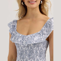 WRANGLER WOMENS SMOCKED BODICE RUFFLE DRESS
