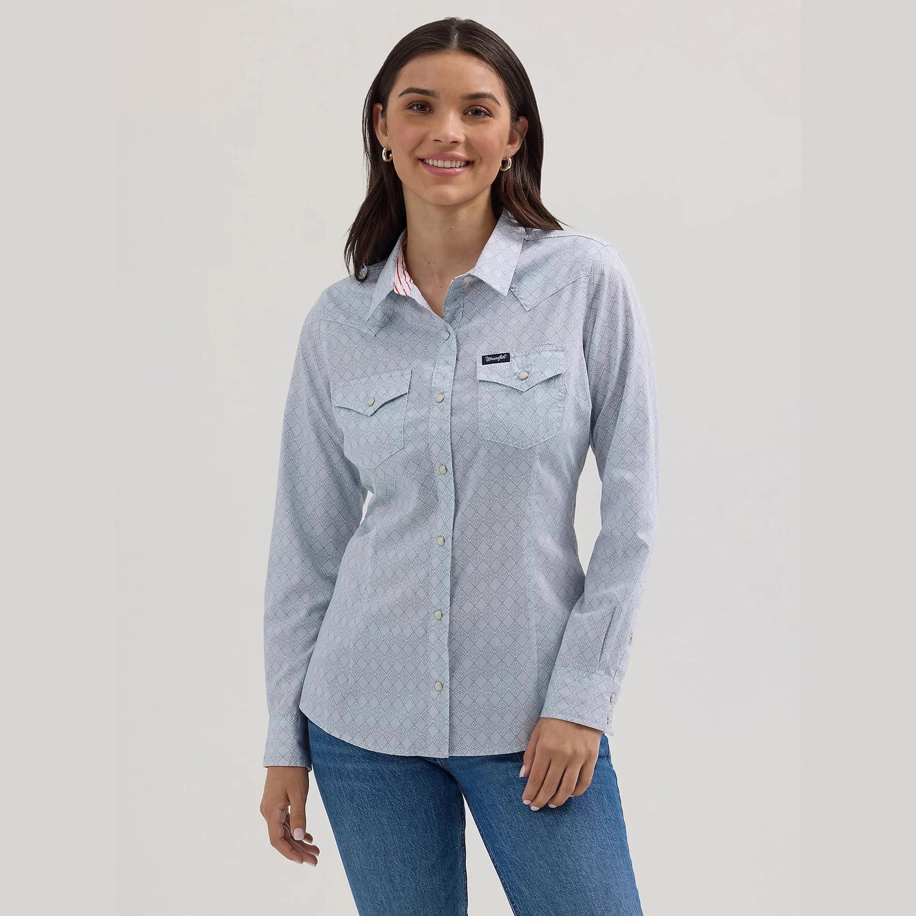 WRANGLER WOMENS ALL OCCASION WESTERN SNAP SHIRT - DIAMOND SKY