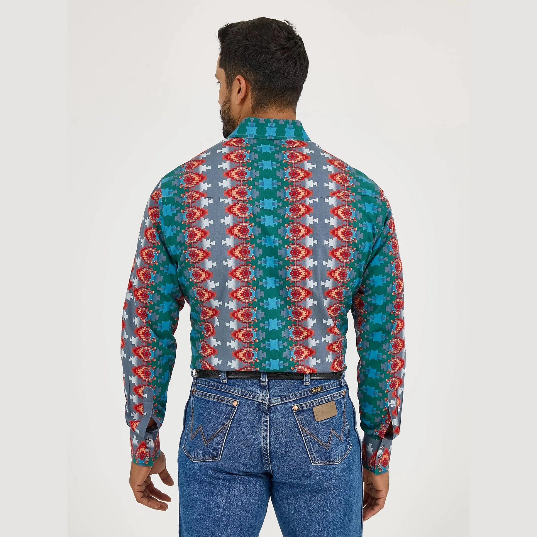 WRANGLER MENS CHECOTAH WESTERN SNAP PRINT SHIRT