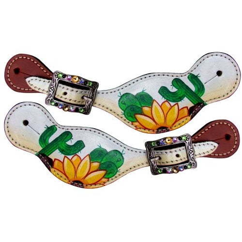 SUNFLOWER & CACTUS PAINTED SPUR STRAPS