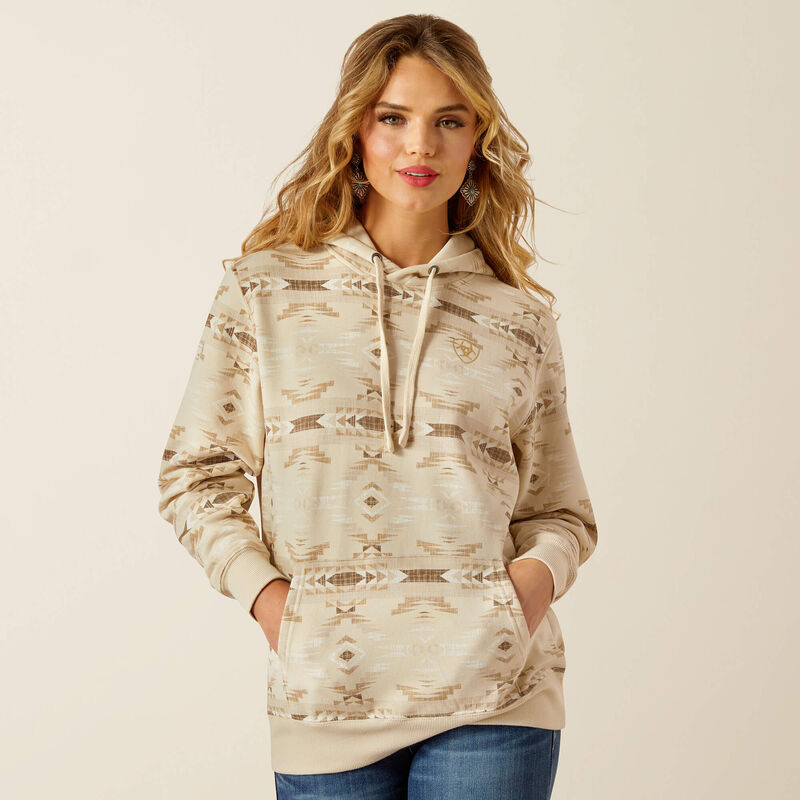 ARIAT WOMENS LOGO 2.0 SANDSTONE SOUTHWEST PRINT HOODIE