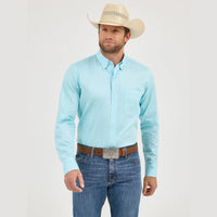 WRANGLER MENS CODY JOHNSON BUTTON DOWN SHIRT - AQUA CHEVRON