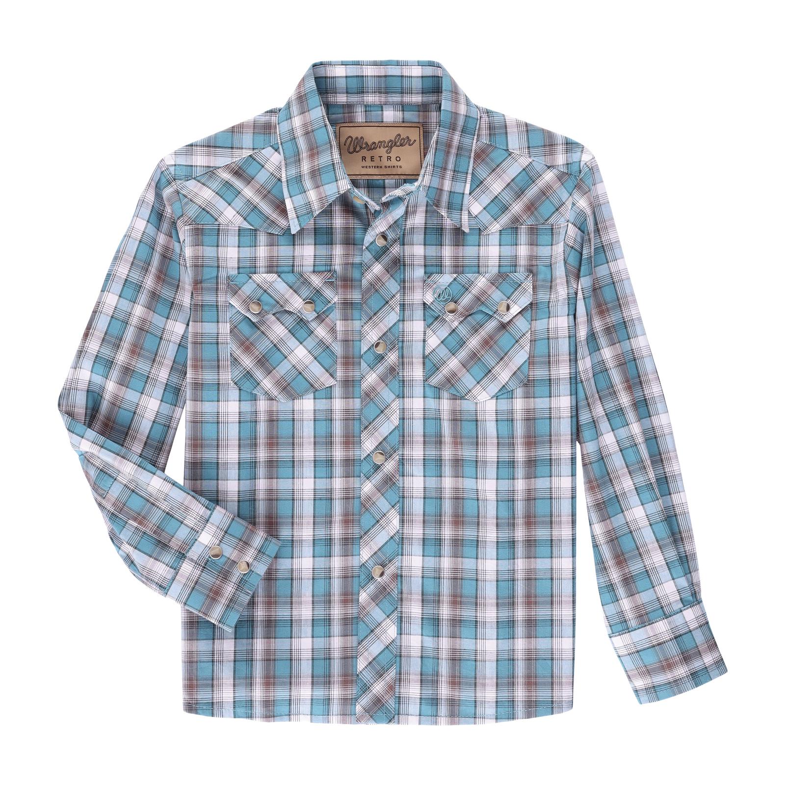 WRANGLER BOYS WESTERN SHIRT - PLAID TEAL