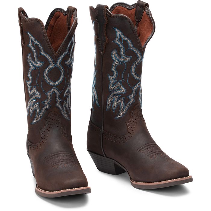 JUSTIN WOMENS BRANDY DARK BROWN COWHIDE BOOT