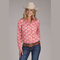 ROPER WOMENS IKAT AZTEC POLYESTER BLOUSE - PINK