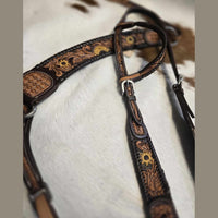 HEADSTALL & BREAST COLLAR SUN FLOWER WITH BROWN LACED