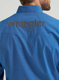 WRANGLER MENS LOGO WESTERN SNAP SHIRT - CERULEAN HATCH