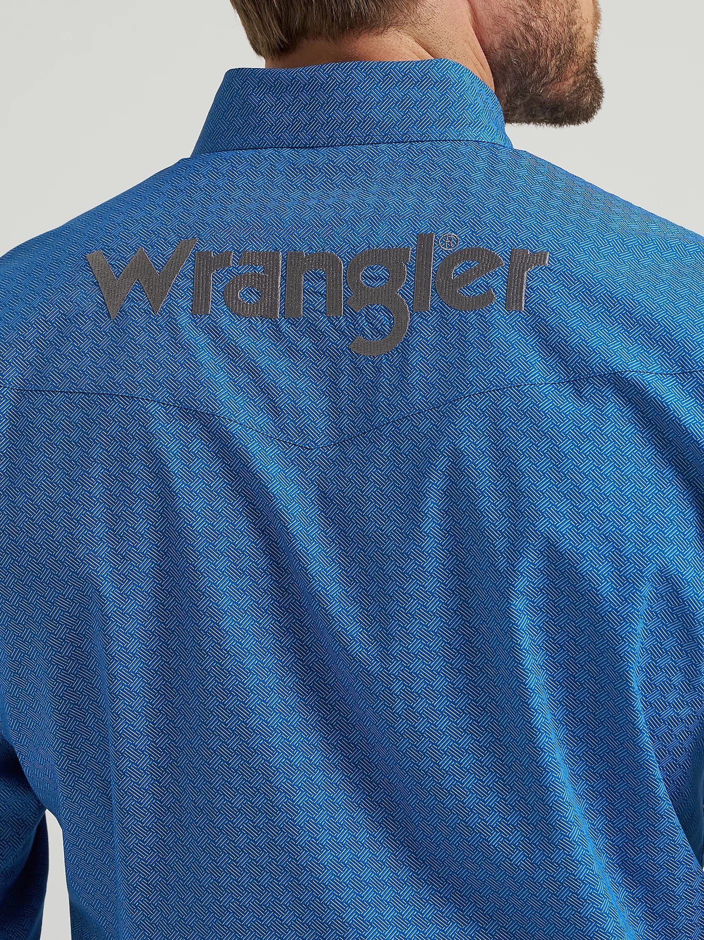 WRANGLER MENS LOGO WESTERN SNAP SHIRT - CERULEAN HATCH