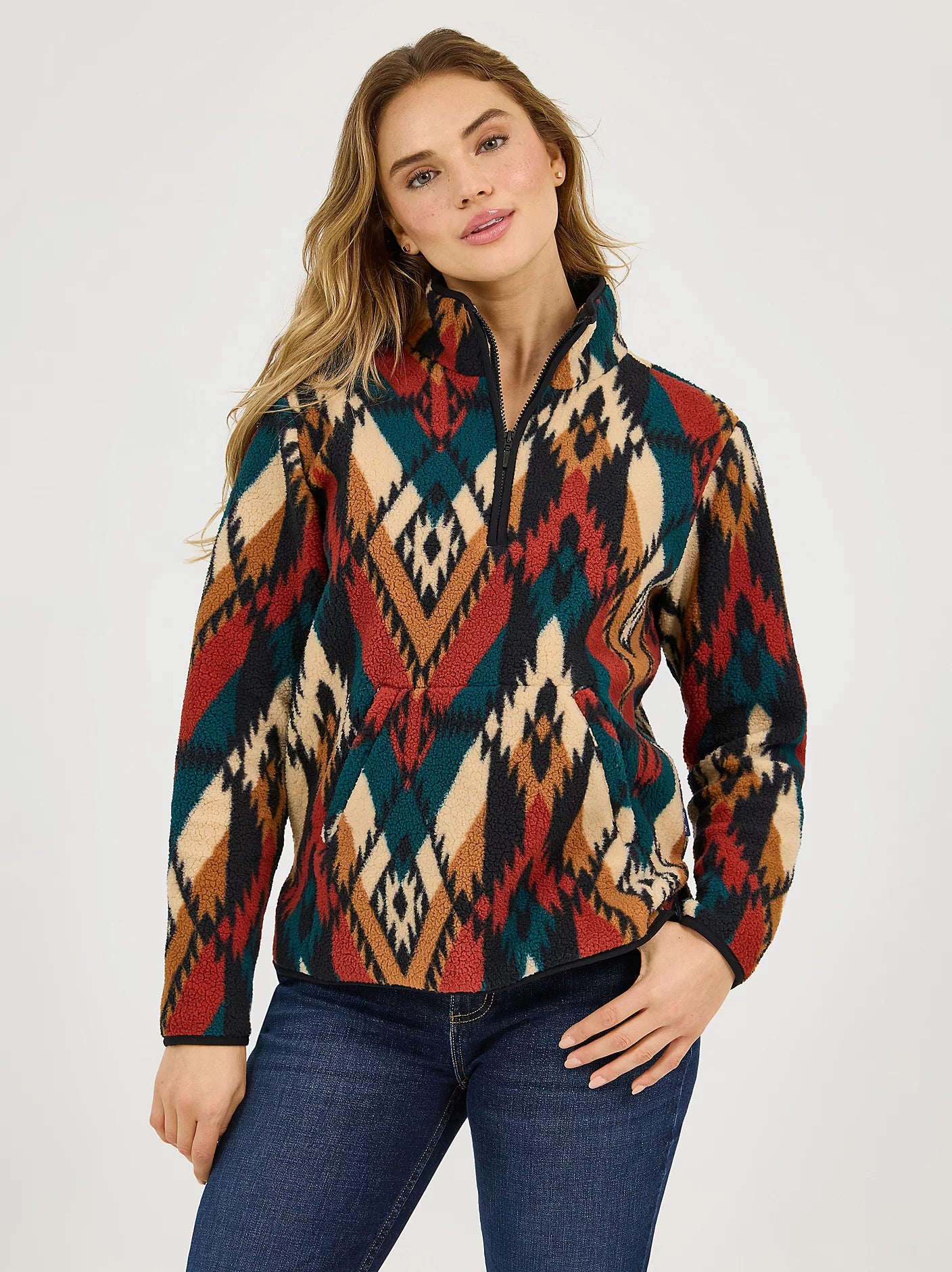 WRANGLER WOMENS RETRO QUARTER ZIP SHERPA PULLOVER