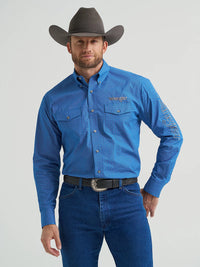 WRANGLER MENS LOGO WESTERN SNAP SHIRT - CERULEAN HATCH