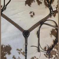 TURQUOISE LEAF BASKET TOOLED  HEADSTALL & BREAST COLLAR SET