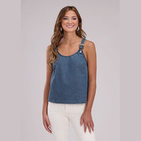 ROPER WOMENS DENIM TANK WITH BUCKLE STRAPS