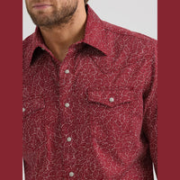 WRANGLER MENS RETRO PREMIUM WESTERN SNAP SHIRT - RED WAVES
