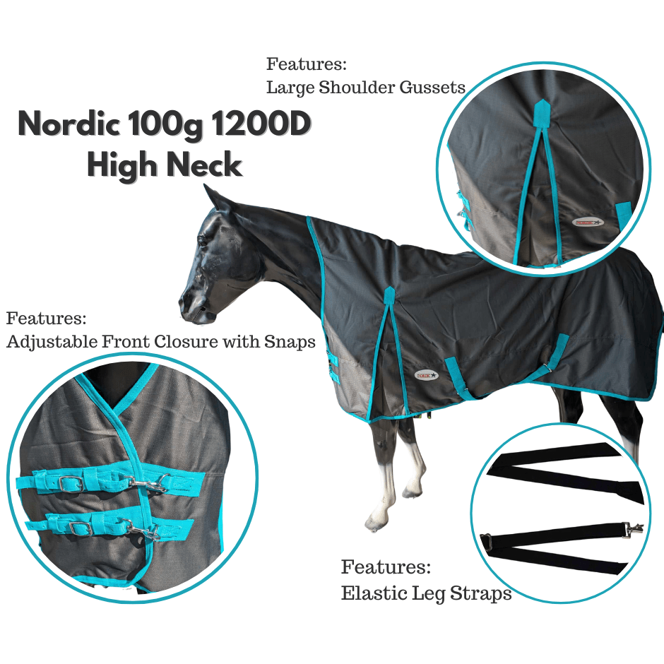 NORDIC HIGH NECK 1200D WINTER TURNOUT - 100GR - GREY/TEAL BINDING