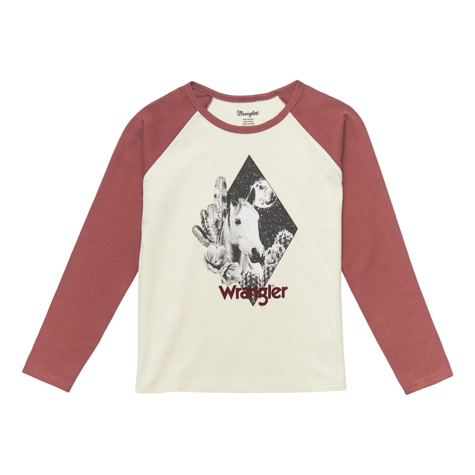 WRANGLER GIRLS LONGS SLEEVE BALL TEE - BURGUNDY