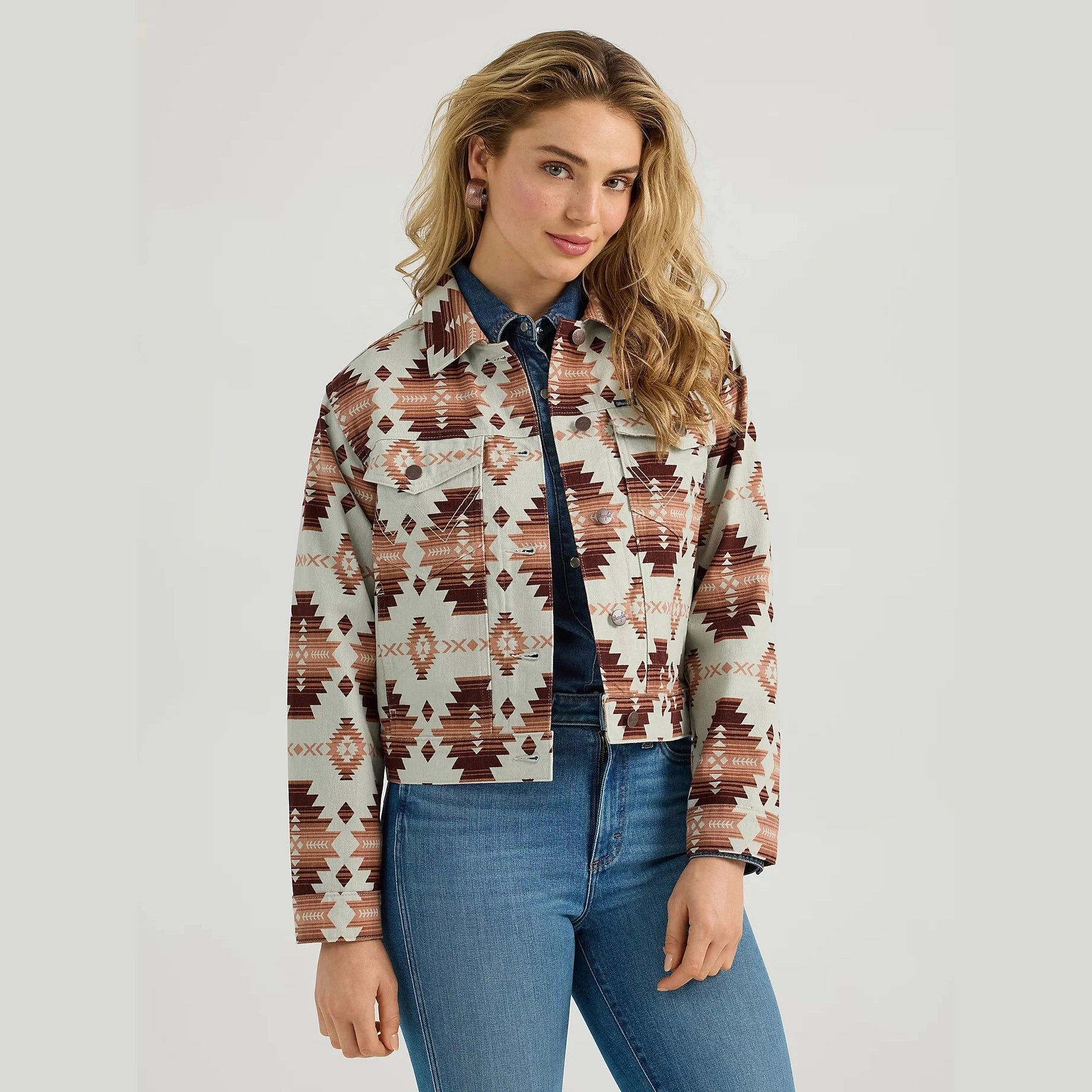 WRANGLER WOMENS WESTERN PRINT BOYFRIEND JACKET