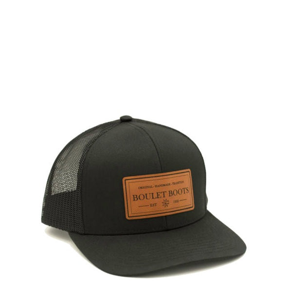 BOULET TRUCKER CAP - BLACK MESH BACK WITH LEATHER LOGO