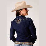 ROPER WOMENS EMBROIDERY SOLID BROADCLOTH - NAVY