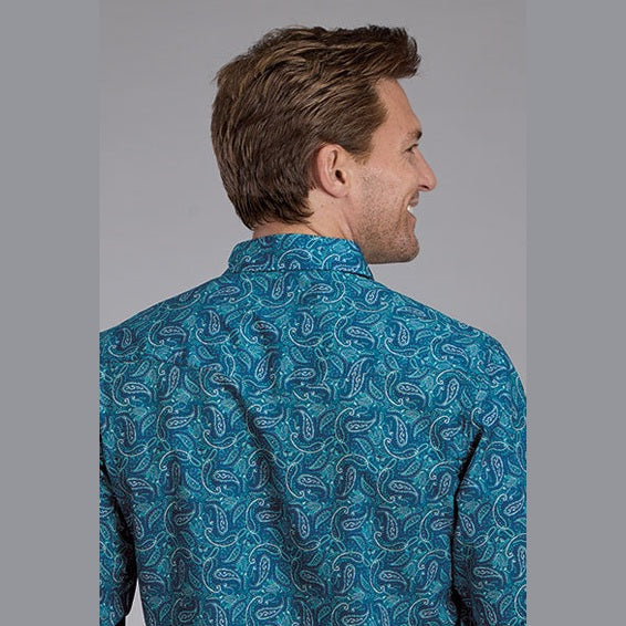 ROPER MENS PERFORMANCE ALLOVER SHIRT SNAP SHIRT - DENIM PAISLEY