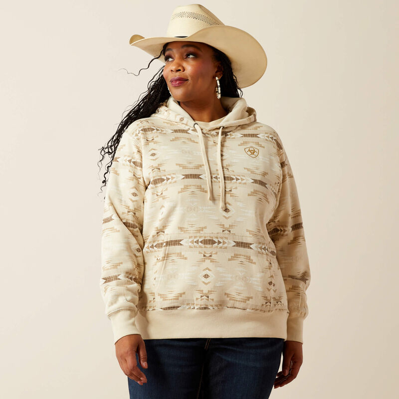 ARIAT WOMENS LOGO 2.0 SANDSTONE SOUTHWEST PRINT HOODIE