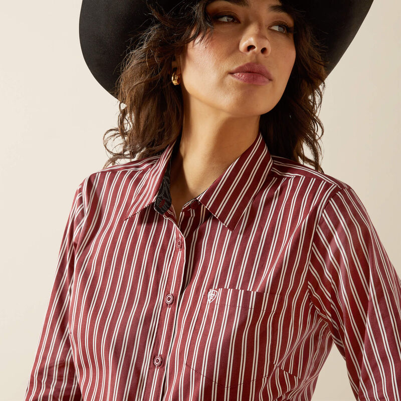 ARIAT WOMENS KIRBY STRETCH SHIRT - CABERNET STRIPE