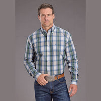 STETSON MENS BUTTON DOWN MOSS DOBBY PLAID SHIRT