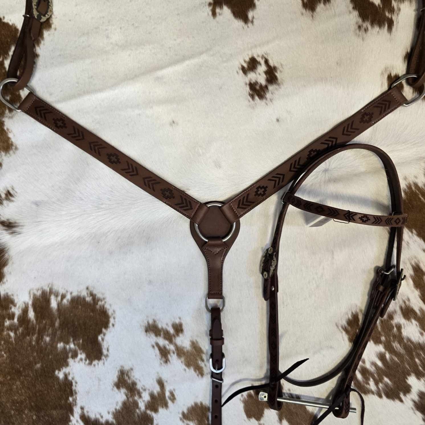 AZTEC TOOLED  HEADSTALL & BREAST COLLAR SET