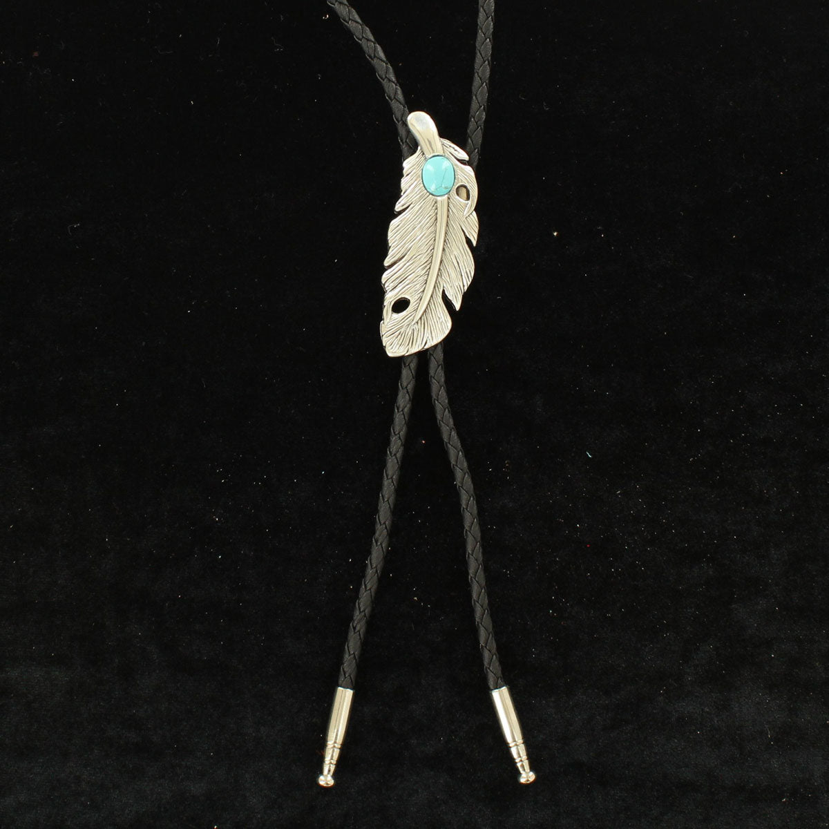 BOLO TIE FEATHER AND STONE