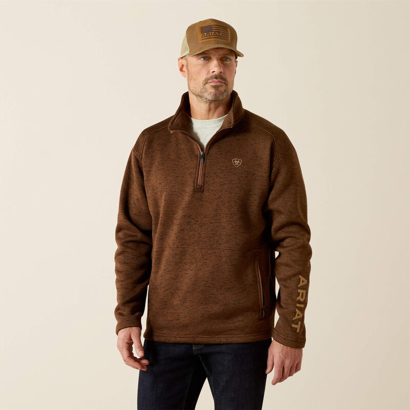 ARIAT MENS CALDWELL LOGO 1/4 ZIP SWEATER - CARAFE