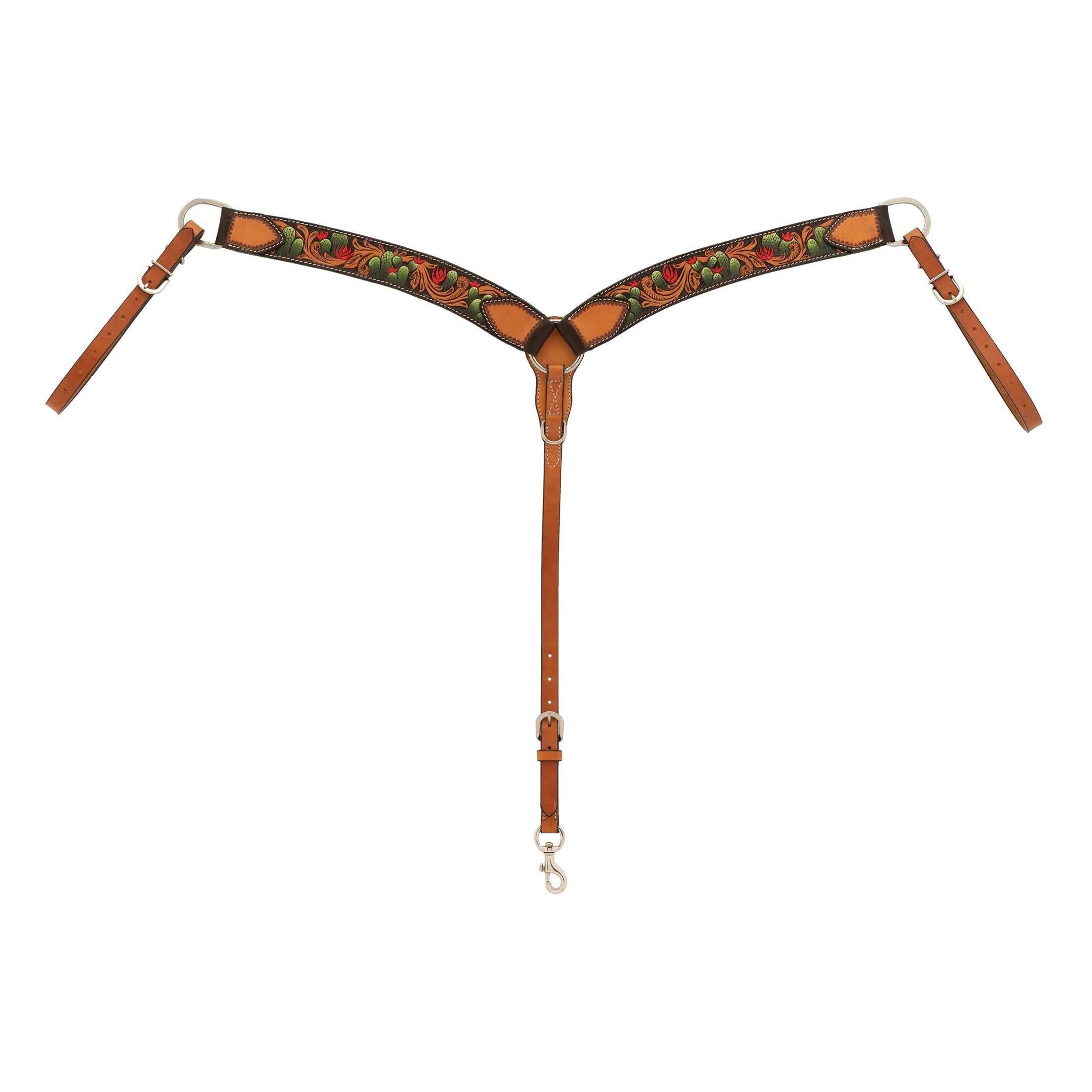 WEAVER TURQUOISE CROSS CACTUS TOOLED CONTOURED BREAST COLLAR